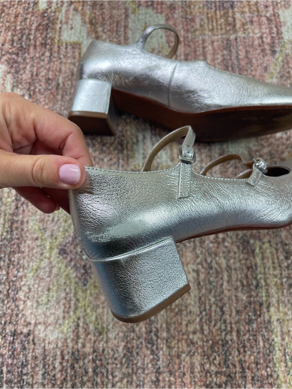 Madewell Nettie Heeled Mary Jane Ballet Flats Metallic Silver Size 8.5 - Picture 6 of 8